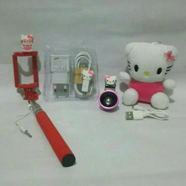 PAKET HEMAT SPECIAL HELLO KITY 4IN ( POWERBANK BONEKA + CHARGER + SUPERWIDE + TONGSIS )