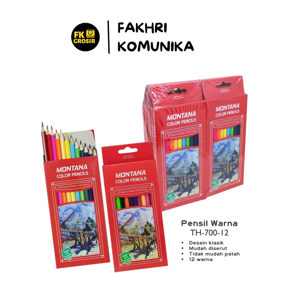 PENSIL WARNA 12 PCS PANJANG MONTANA | ALAT MENGGAMBAR WARNA-WARNI