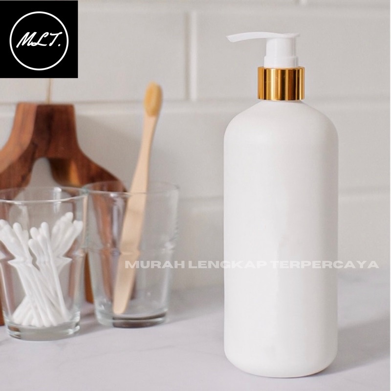 BOTOL PUMP 500 ML HDPE PUTIH BOTOL HDPE 500ML TUTUP PUMP LOTION RING ALMUNIUM GOLD DAN SILVER HDPE PUTIH KAPUR LOTION SABUN PUMP