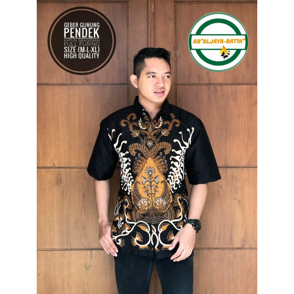 GEBER GUNUNG Baju Kemeja Batik Pria Solo Premium Modern Lengan Pendek Katun FULL FURING Aljaya