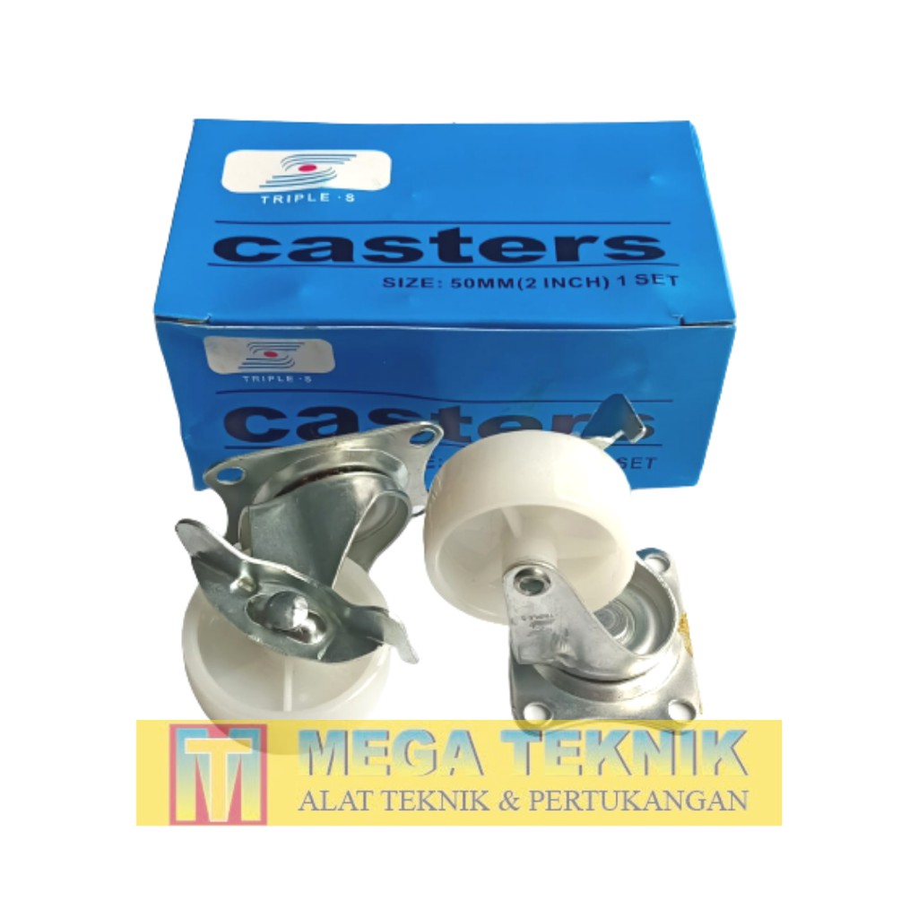 [4 Pcs] Roda Caster Nylon Putih 2 Inch + Rem - Roda Etalase Koper Troli