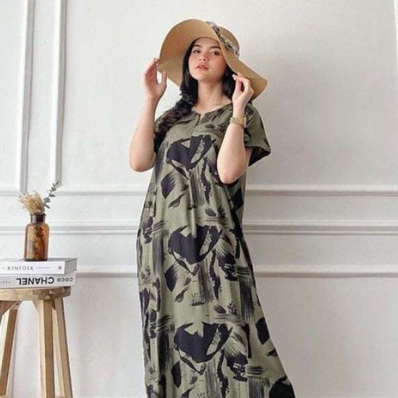 Daster RAYON  BUSUI  HABEL  SEMATA KAKI/SELUTUT  lengan pendek/Asli termurah-Selutut RAISEL