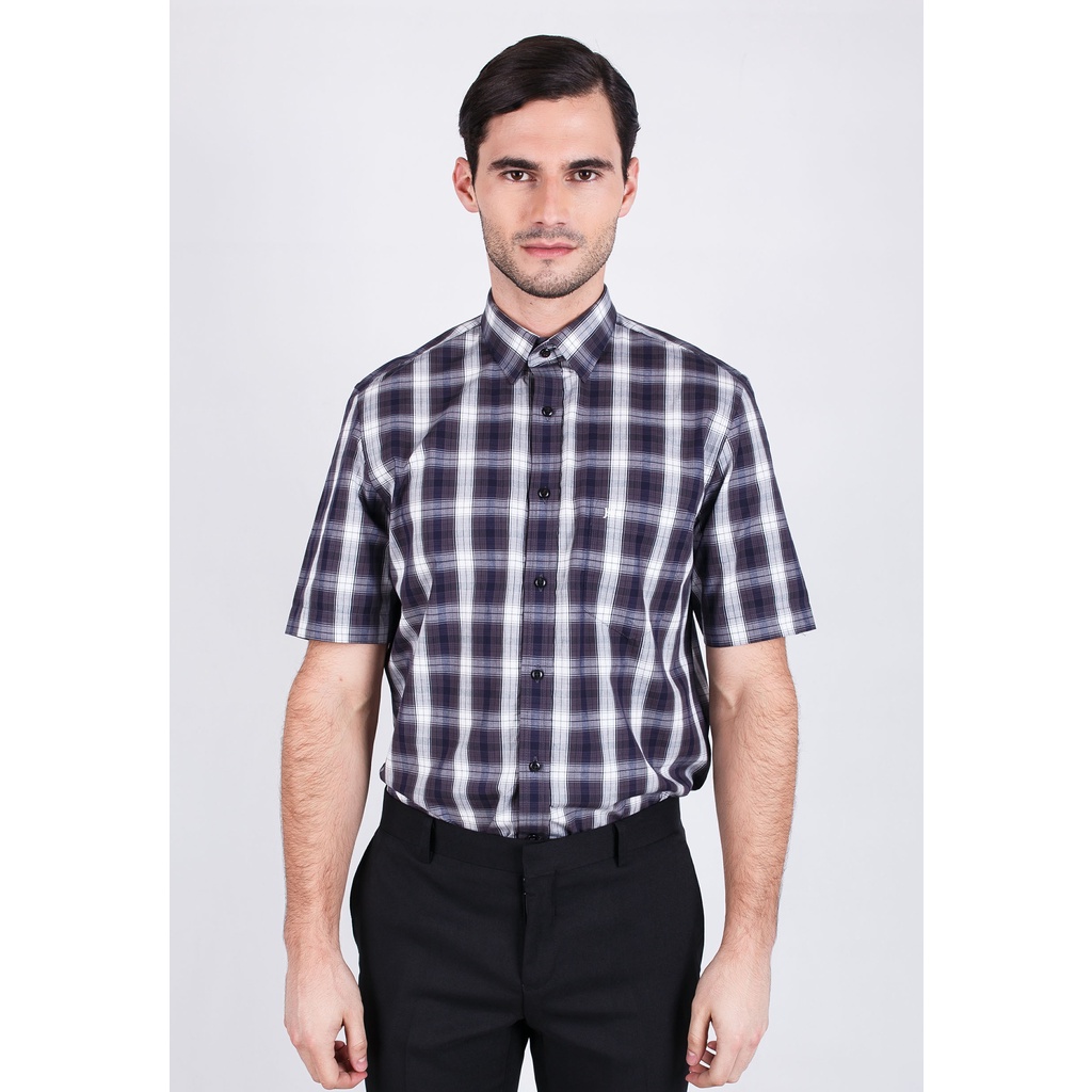 Johnwin - Kemeja Formal - Kemeja Pria - Lengan Pendek - Navy Putih - FSH.650.W241.515.C S/S - Free k