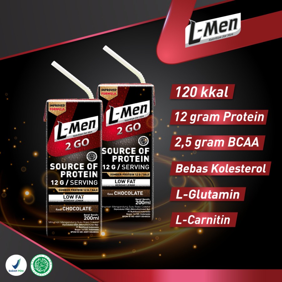 L-Men 2 Go Plant Protein Rasa Ogura (Kacang Merah) &amp; Chocolate / Coklat 1 pcs 200 ml Minuman Susu Low Fat Tinggi Protein