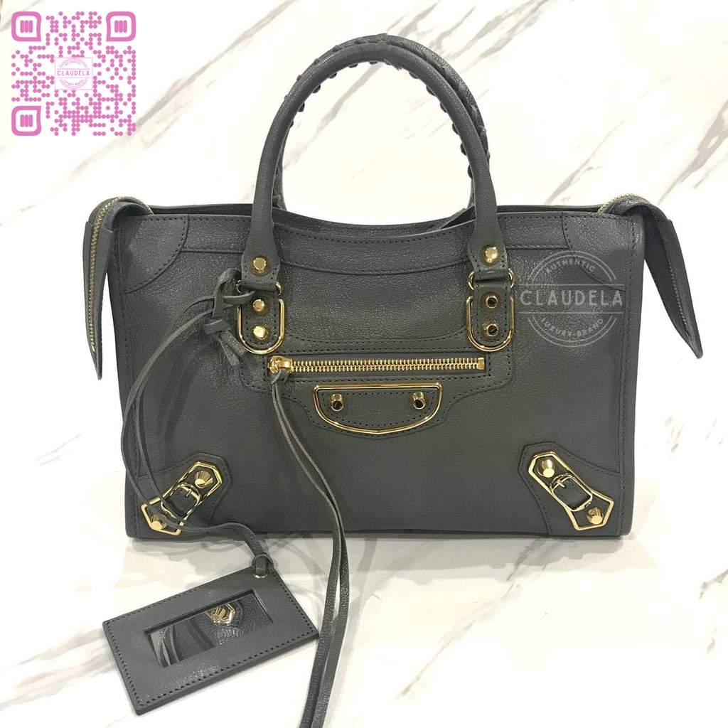 BALENCIAGA Metallic Edge Small City in Medium Grey with Gold Hardware (GHW)