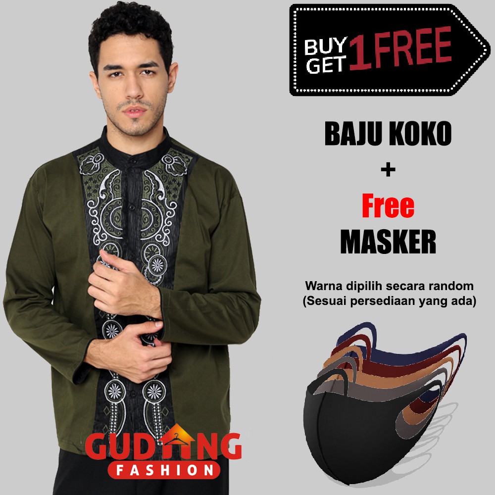 Baju Koko Distro Bordir Pendek Plus Free Masker