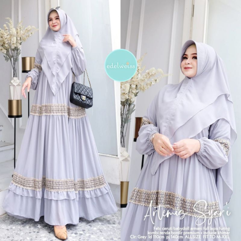 Artenis Syari Dress Ori Edelweis Warna Grey