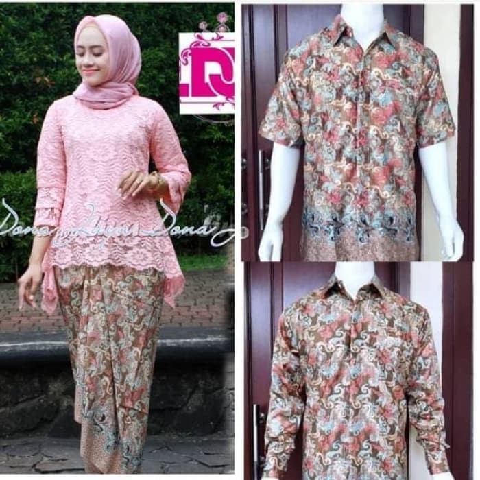 Stelan Couple Kebaya Rinjani Pink Brukat Aneka Pilihan - Merah Muda