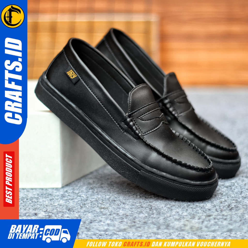 Sepatu Sneakers Pria Sepatu Casual Pria Kulit Pu Sepatu Kerja Kuliah Kondangan Sepatu Hitam Pria CRAFTS TREVOZ