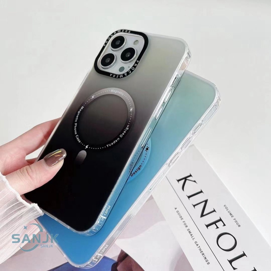 baru! ! Magnetic Gradient Matte Case Untuk Case iPhone 11 12 13 Pro Max 12mini 13mini Casing Penutup Kamera Akrilik Tahan Guncangan