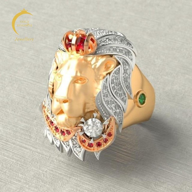 Cinci Prian Keren Untuk Desain Kepala Singa Aksen Berlian Tunangan Warna Cincin Emas Titanium Anti Karat Asli