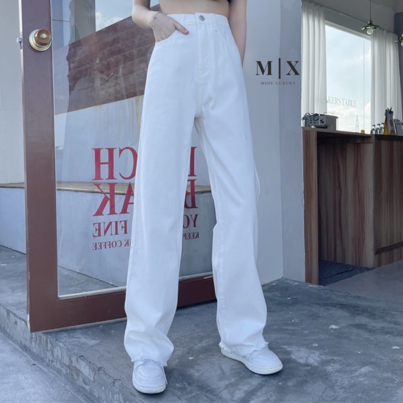 JEANS HIGHWAIST IMPORT UNFINISH CELANA PANTS WANITA CEWEK CULLOTE HW WHITE DENIM MX830