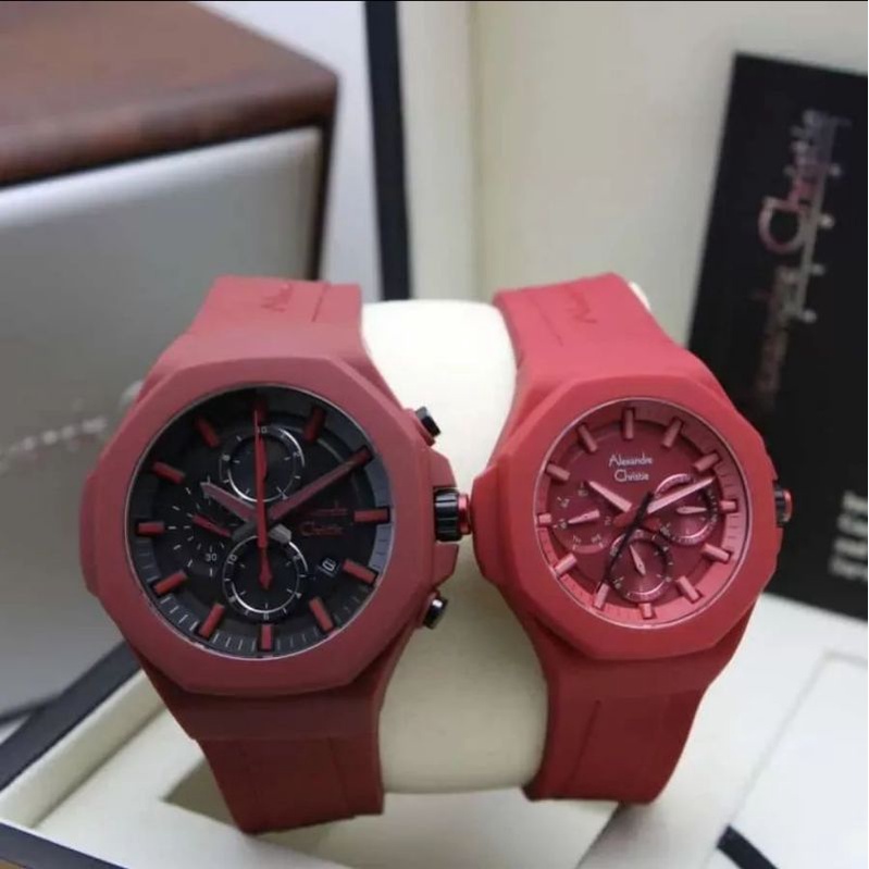 Jam Tangan Alexandre Christie Couple AC 6590 Red / AC6590 Merah Original