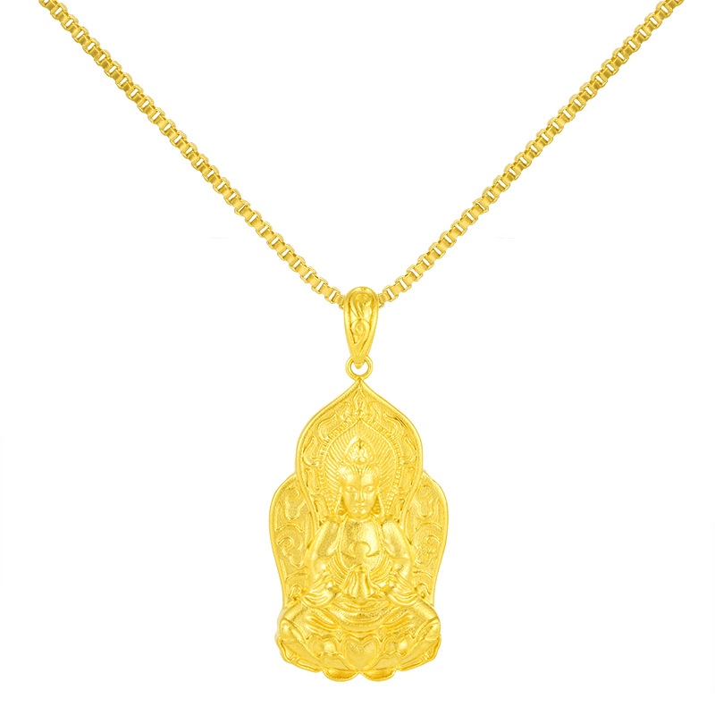 Kalung Lapis Emas Asli Kadar 375 Dengan Liontin Avalokitesvara Card Untuk Pria Dan Wanita