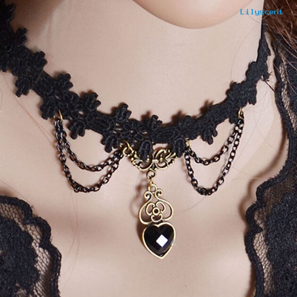 Kalung Rantai Renda Bahan Alloy Warna Hitam Untuk Pernikahan