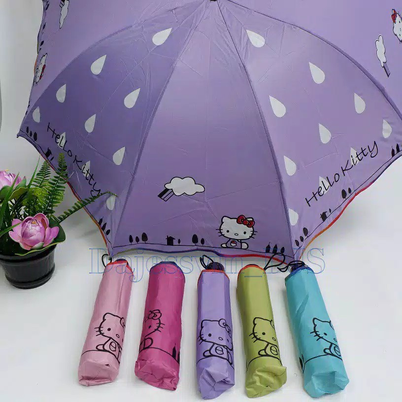 Payung Lipat 3 Motif Karakter HELLO KITTY Kuat Kokoh Anti UV Nagoya NF-417