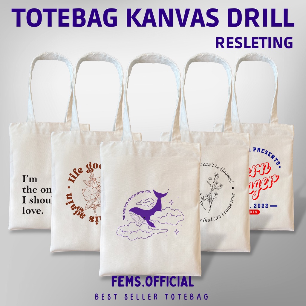 Totebag Kanvas Resleting Aesthetic Tas Laptop Kuliah Fashion Tote bag  BTS