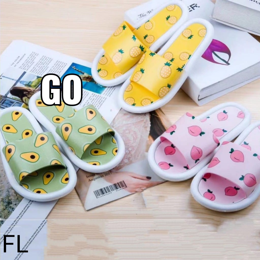 gof PUFFY Import FRUITS LIS Sandal Wanita Murah Slip Casual Teplek Sendal Cewek Flat