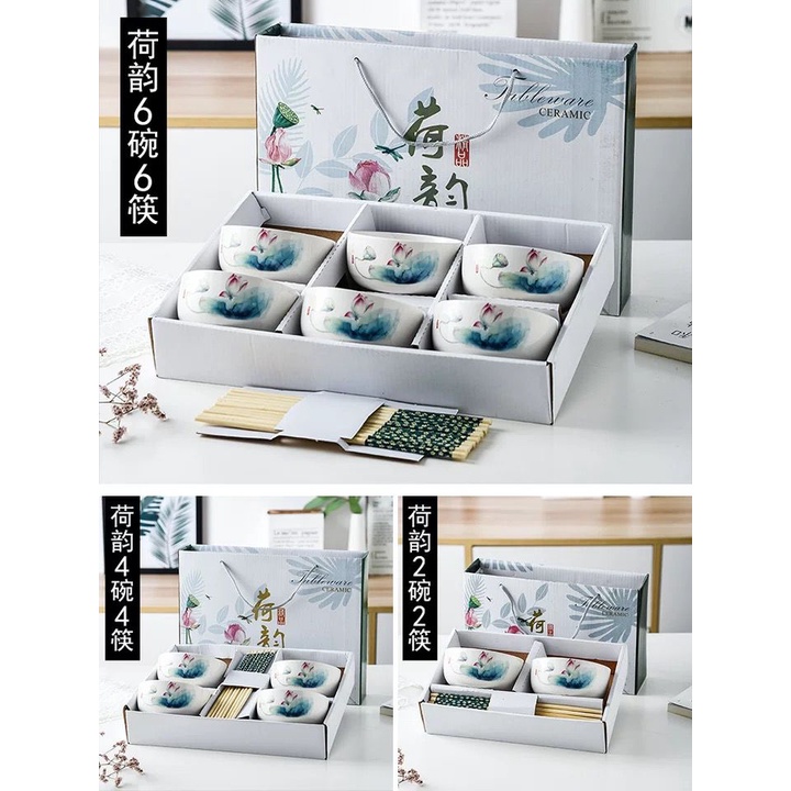 2mangkuk + 2pasang sumpit Japanese Bowl Set Mangkok Sumpit Set Alat Makan Gaya Jepang Souvenir Kado Bingkisan Mangkuk-1
