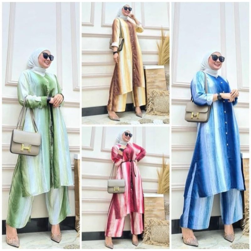 SETELAN CELANA DAN TUNIK MOTIF/SETCEL LOTUS MOSCEF/PAKAIAN WANITA MUSLIMAH/BAJU ATASAN DAN BAWAHAN