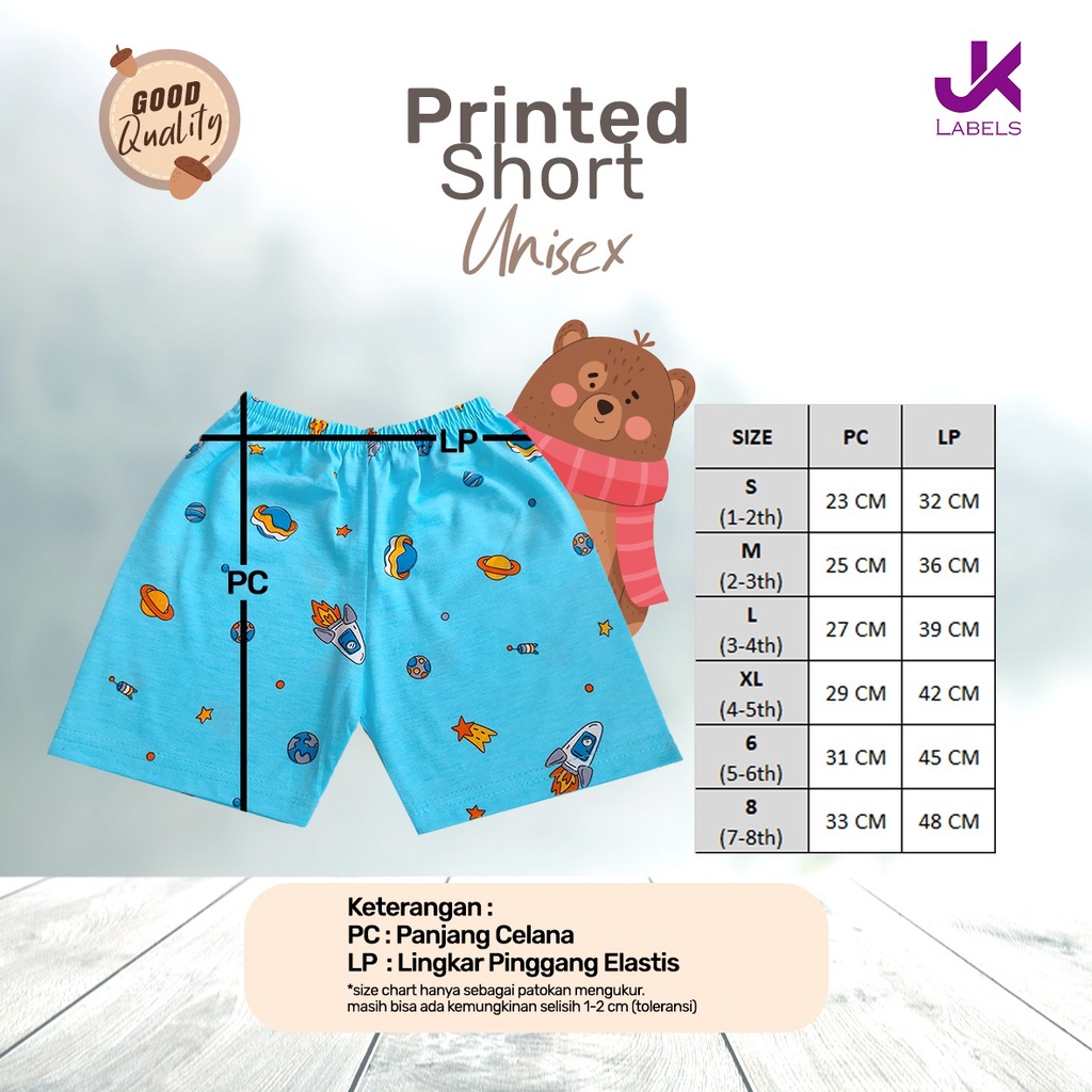 Printed Short Unisex (1-8 Tahun)