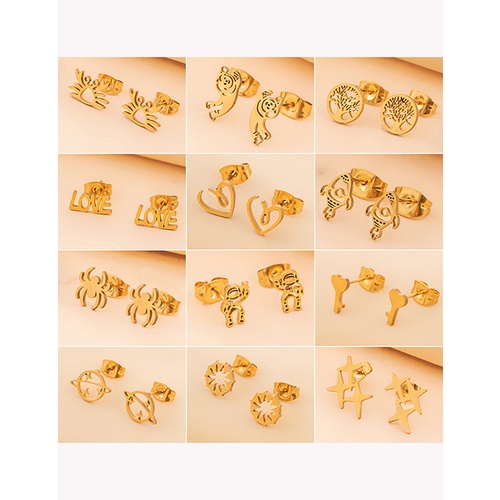 LRC Anting Tusuk Fashion Gold Stainless Steel Crab Letter Love Planet Geometric Stud Earrings Q50058