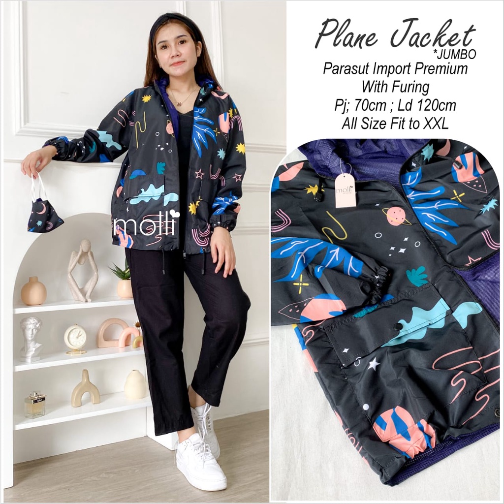 JACKET PARASUT ALLSIZE MOTIF SUPER GEMES ~ BAHAN PARASUT IMPORT WITH FURING ~ PLANE JACKET JUMBO ORI