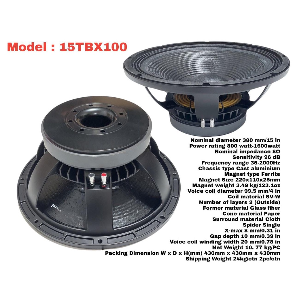BNC 15TBX100 KOMPONEN SPEAKER 15 Inch B&C 15 TBX100 / 15TBX 100