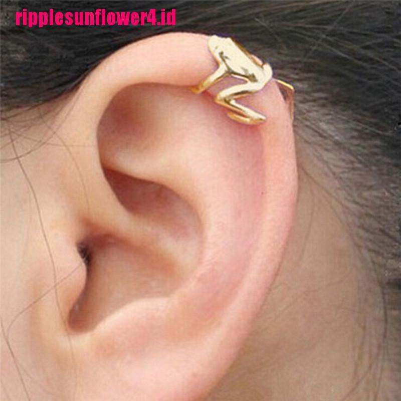 1pc Anting Klip On Bentuk Kodok Lapis Emas Gaya Punk Retro