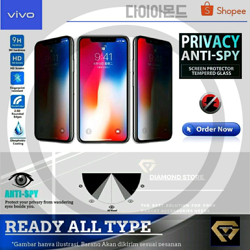 VIVO ANTI SPY / TEMPERED GLASS / SCREEN GUARD / TG / PELINDUNG LAYAR VIVO y02 y02s  V9 V15 V15 PRO V17 PRO V20 V20SE V21 V21 5G V23E Y01 Y11 Y12 Y15 Y15s Y17 Y19 Y20 Y21A Y20S Y30 Y50 Y91 Y91C Y75S y35 2022 Y16 Y22 Y22S V27E Y36 Y27 4G