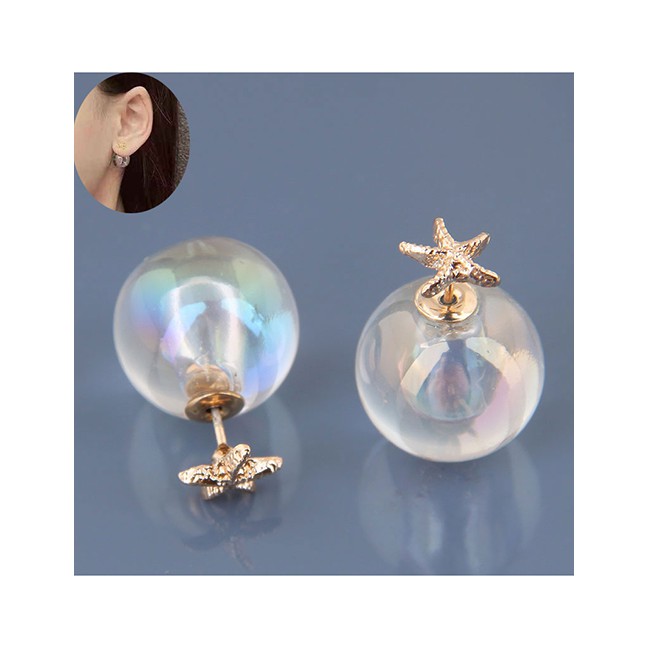 LRC Anting Tusuk Fashion Gold 925 Silver Needle Ball Starfish Earrings A58948