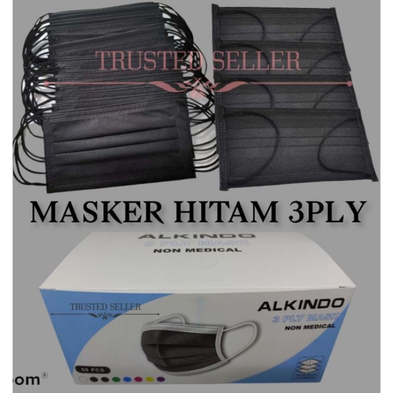 Masker Hitam Alkindo Masker Hitam Telinga Isi 50pcs 1box