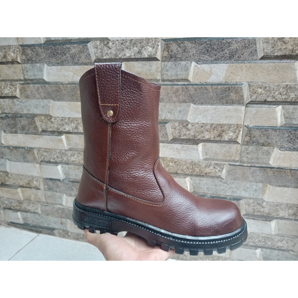 sepatu lodong kulit asli, sepatu safety kulit original, sepatu safety proyek kulit asli ujung besi