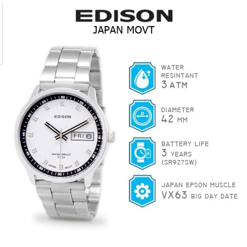 Jam Tangan Edison AR 259 VX63 Big Day Date Waterproof Japan Movement