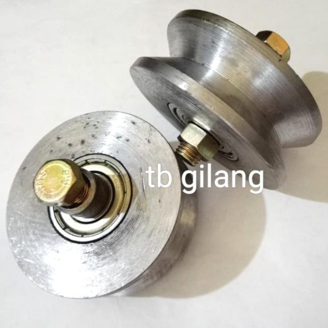 Jual Roda besi pintu pagar 7 cm siku cor putih kilap new bearing lebih