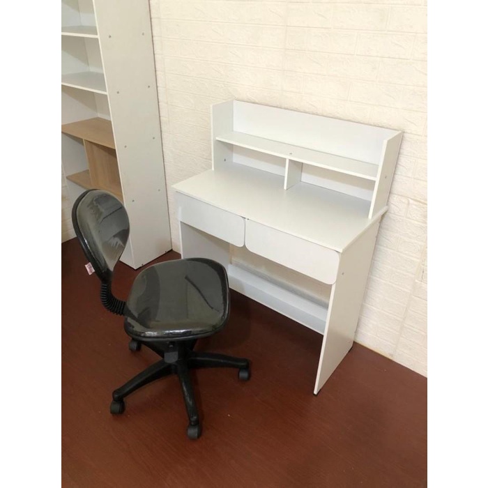 Set Meja Kerja/ Meja Belajar Putih Minimalis Dan Kursi Hidrolik Murah 02