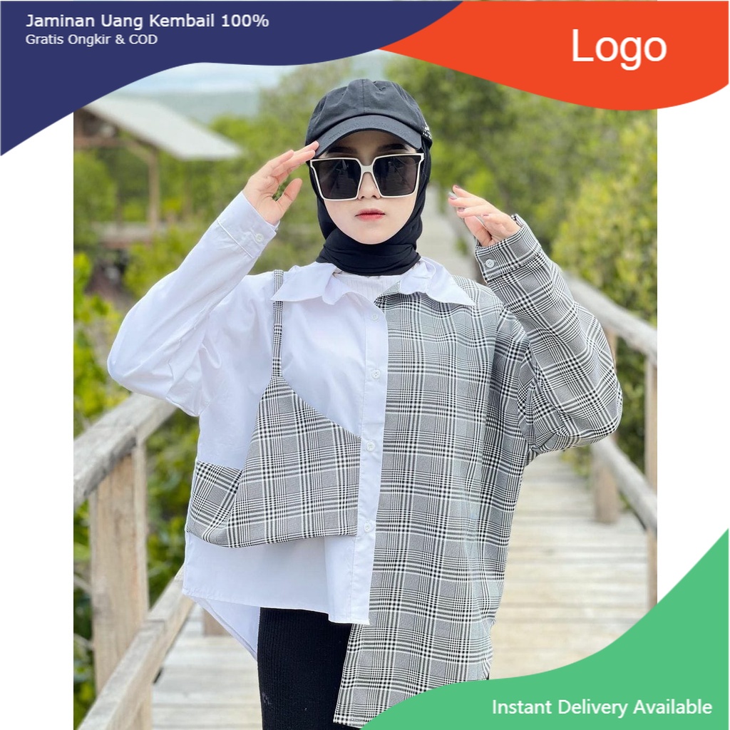 Tartan Blouse l Atasan Baju Top Kerja Fashion Remaja Muslim Terlaris