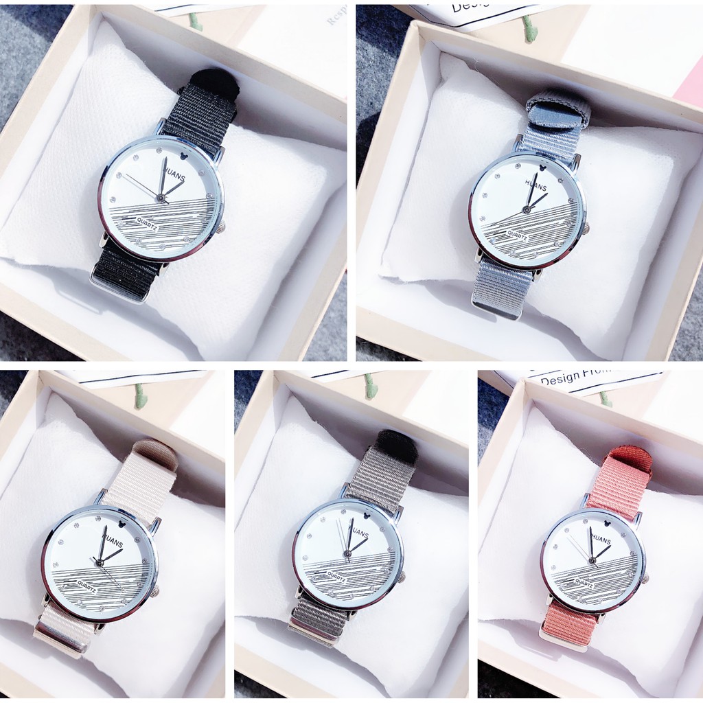 Jam Tangan Wanita Quartz Casual Korea Watches Nylon Strap Fashion Import