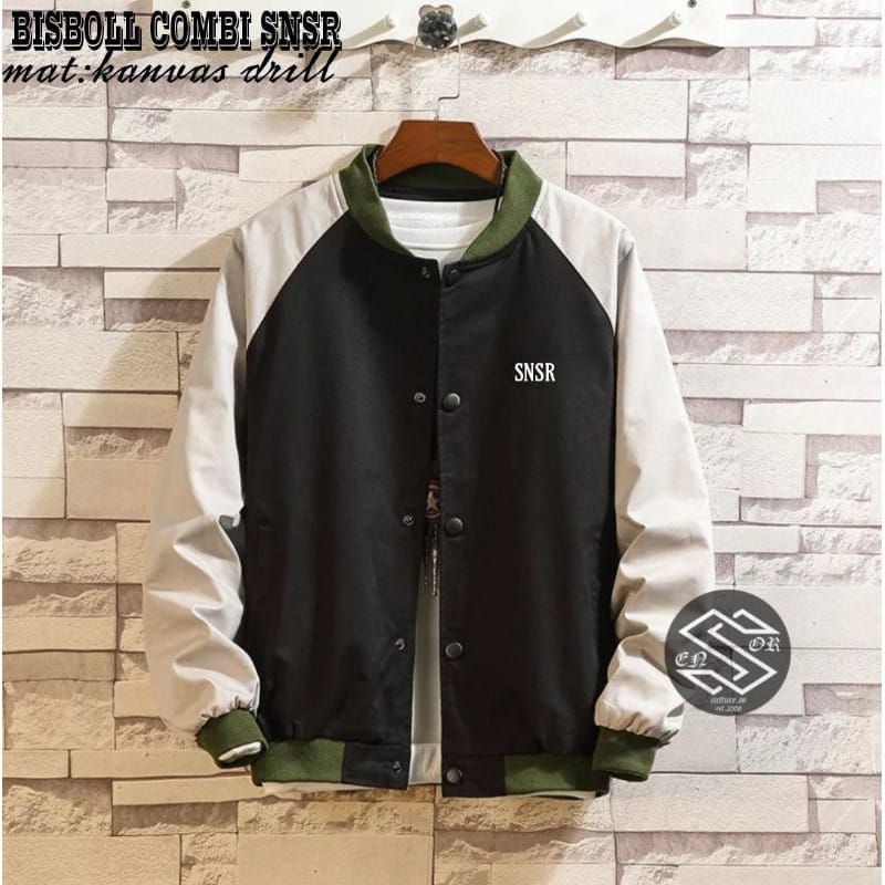 Jaket pria IKC 002 distro cbr six Bandung hoodie dua sisi bolak balik keren grosir pakaian pria H0D7-Bisbol hitam putih