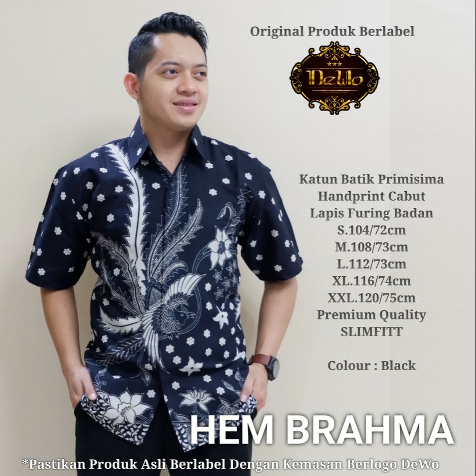 Kemeja Batik SlimFit Lengan Pendek Batik Slimfit Pendek BRAHMA Baju Batik Slimfit Lapis Furing