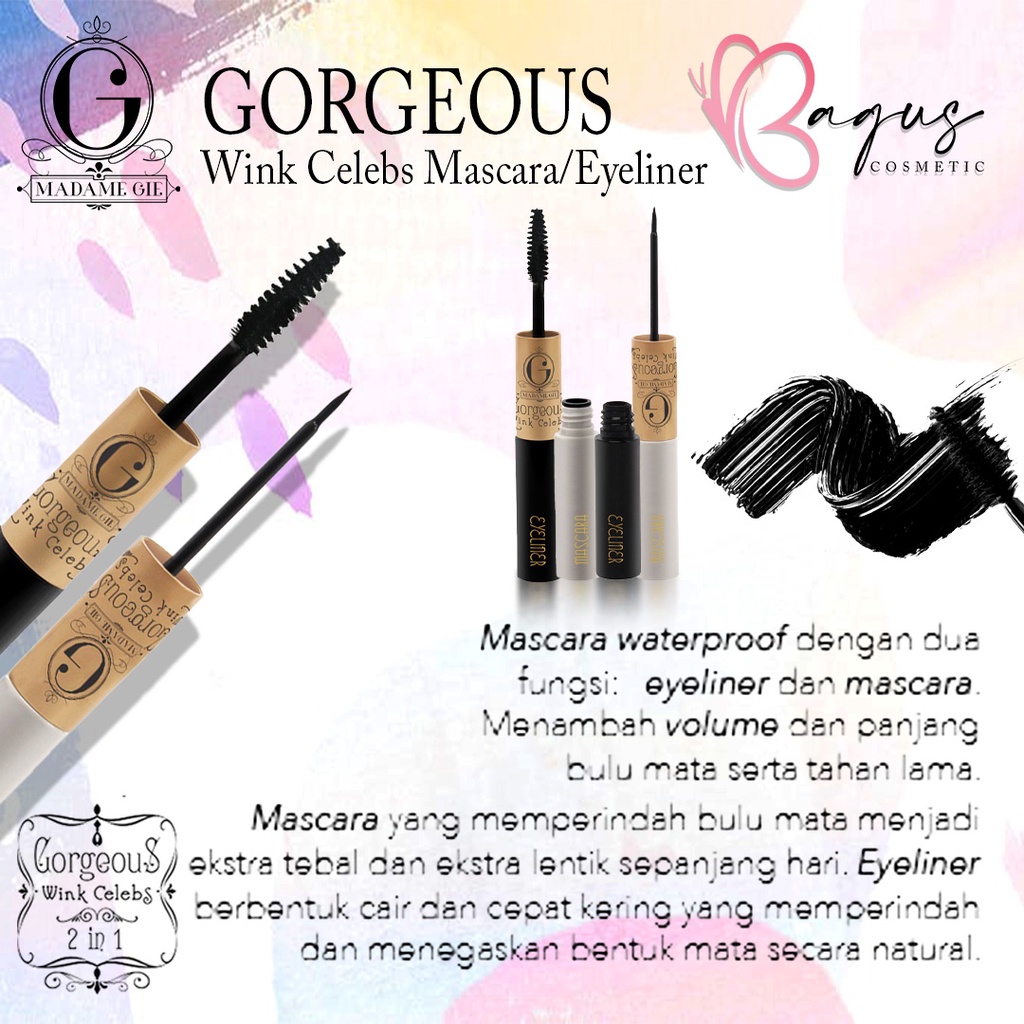 ⭐BAGUS⭐ MADAME GIE GORGEOUS WINK CELEBS MASCARA  +62 | Waterproof Mascara 2 in 1 / Beauty Long / Thick