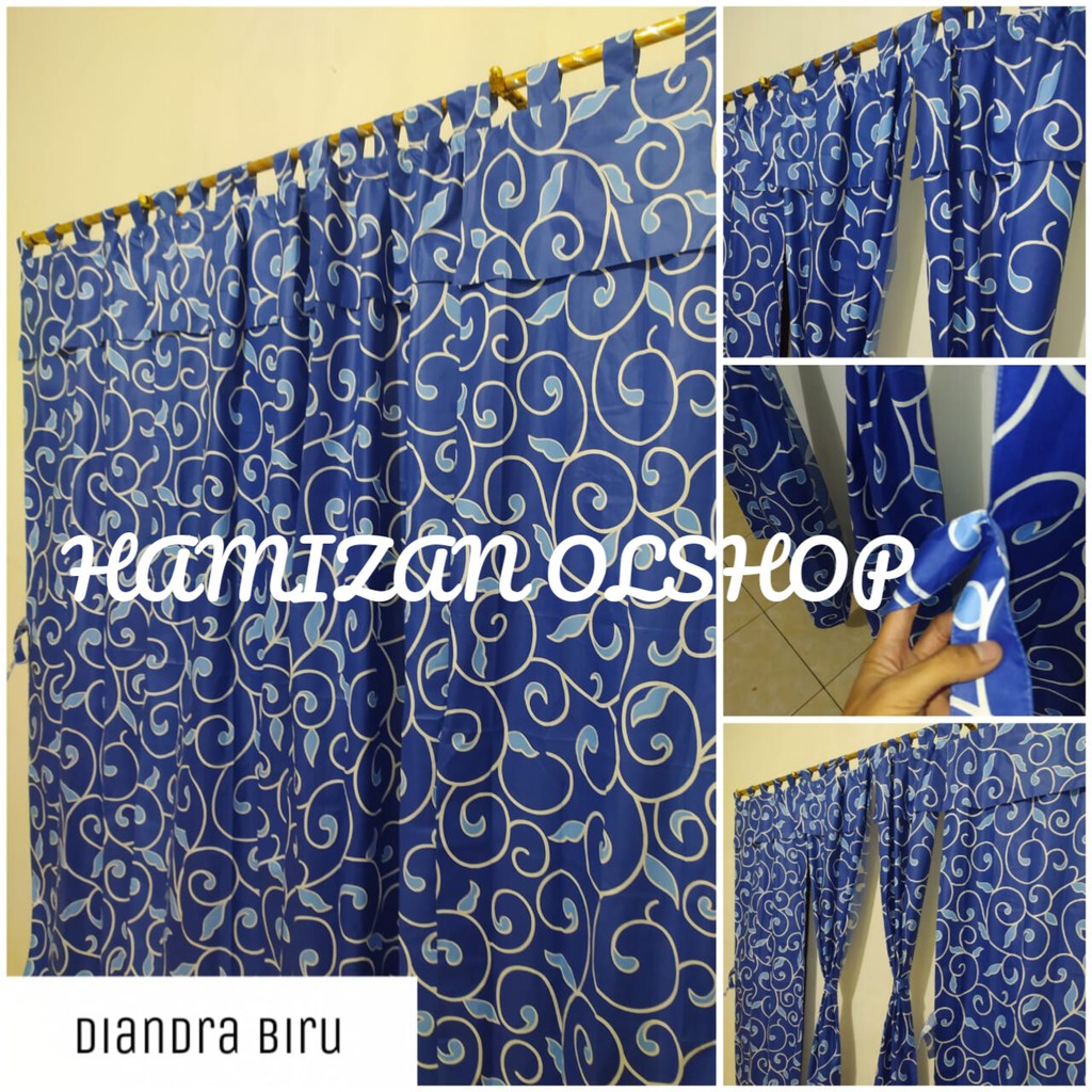 Termurah Tirai Gorden Pintu Hordeng Pintu Bunga Bisa Jendela Motif Bunga Diandra Biru