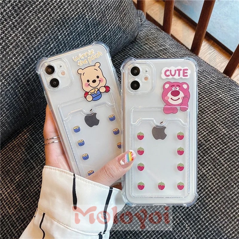 Soft Case Dompet Kartu Transparan Motif Kartun Winnie The Pooh Untuk Iphone 6 6s 7 8 Plus 12 11 Pro Max X Xr Xs Max Se 2020