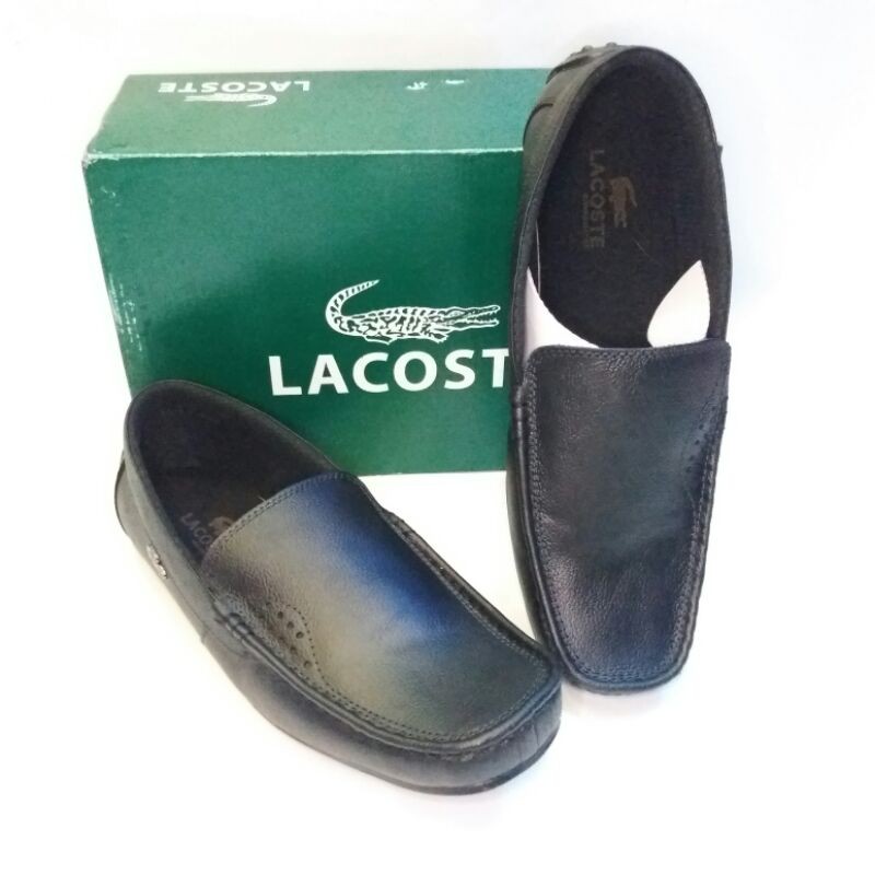 Sepatu slip on lacoste kulit sapi asli pria Sepatu selop lacoste kantoran santai pria