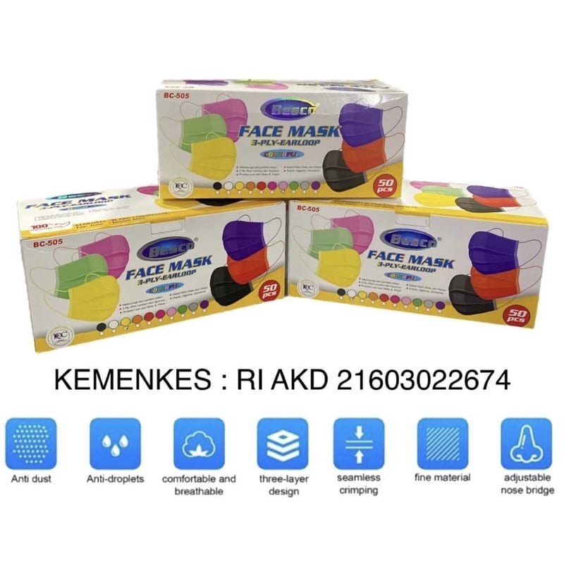 JSP Masker Earloop Masker 4 ply / 3 ply Surgical Kemenkes Medis isi 50