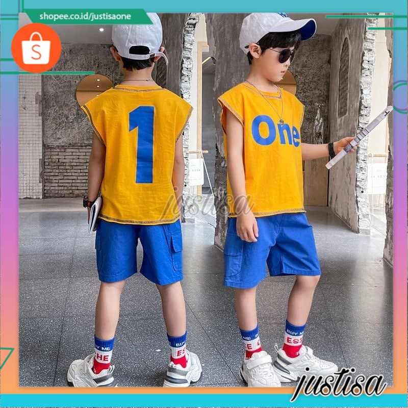 Promo !! Setelan baju anak laki-laki / setelan one text oblong ukuran 2-4tahun / Setelan anak import trendy / Baju anak cowok keren