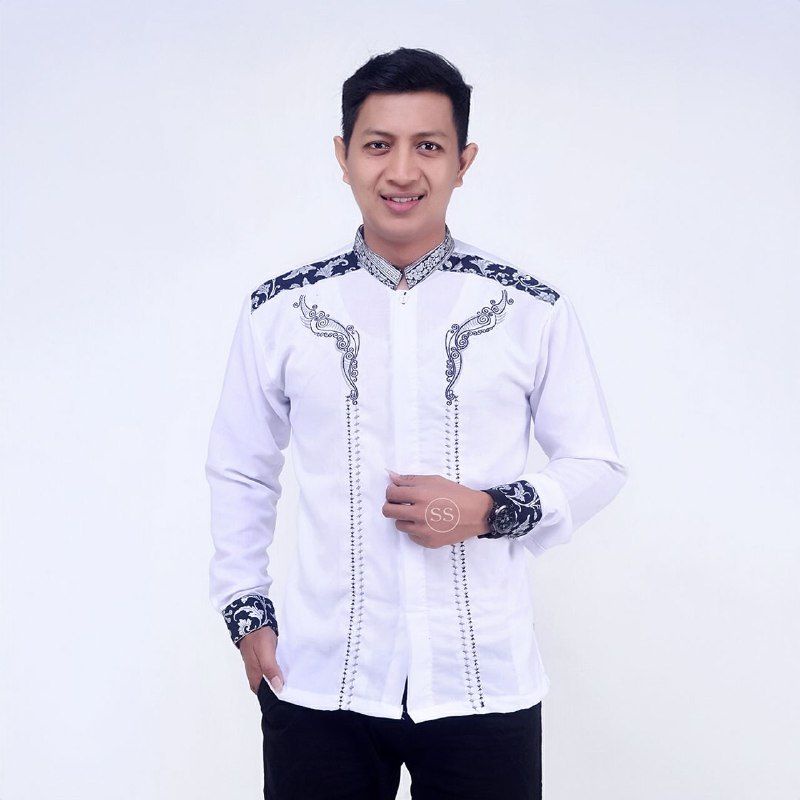 Baju Koko Pria Dewasa Muslim Kurta Pria Lengan Panjang Premium Murah Kemeja Pria Lengan Pendek Kemeja Putih Pria Lengan Panjang Bordir spesial putih