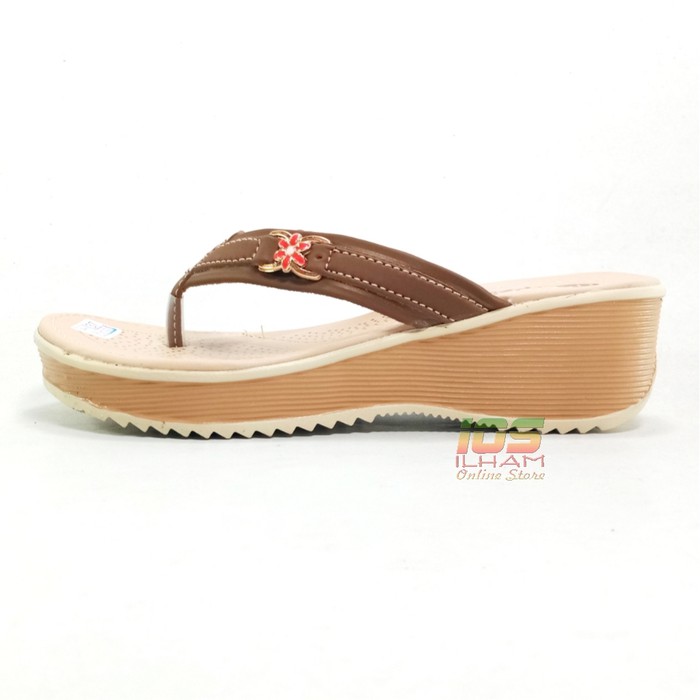 Sandal Wanita Jepit Wedges Melati Kenzi Hak 5cm Size 37-40 Coklat Krem