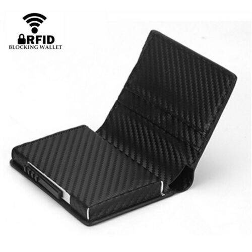 Carbon Fiber Leather Wallet with Anti RFID Pop Up Card Holder - Dompet Kartu Kredit ATM KTP SIM Uang Kertas