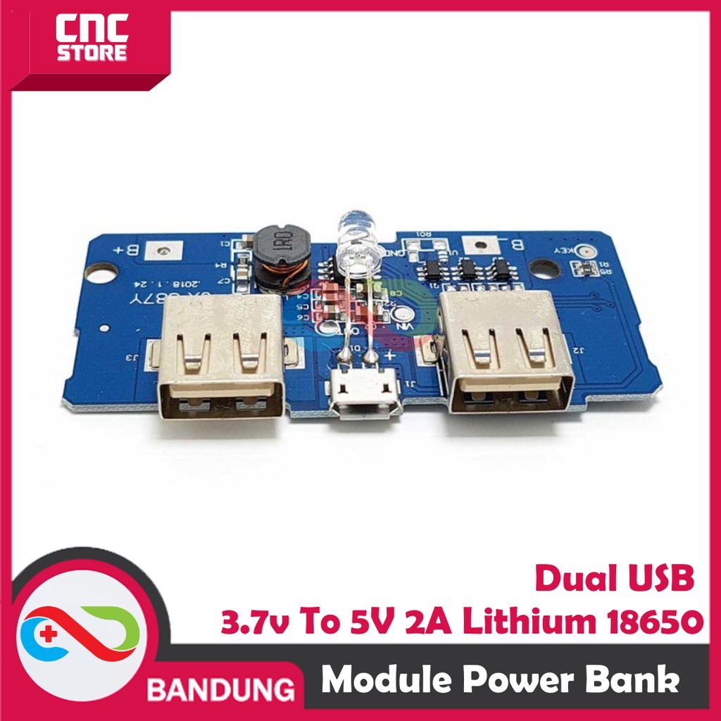 DIY MODULE POWER BANK DUAL USB 3.7V TO 5V 2A LITHIUM 18650 MODUL PB